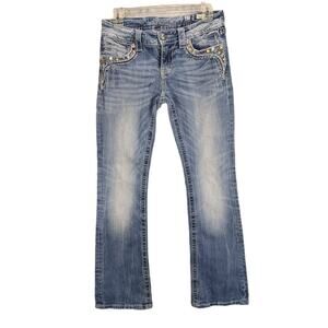 Miss Me Jeans Womens 27 x 29 Mid Rise Boot Cut Blingy Rhinestone Y2K Vintage